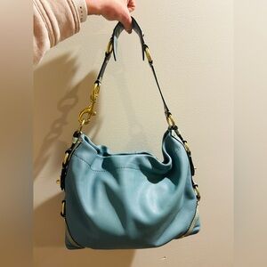 Vintage Coach Carly y2k shoulder bag purse blue/green leather AO873-11636